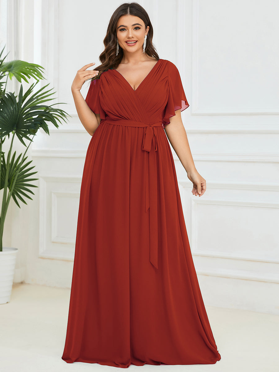 Plus Size Pleated Tie-Waist Chiffon Bridesmaid Dress
