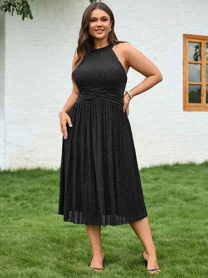 Plus-Size Glittery Halter Neck Dress