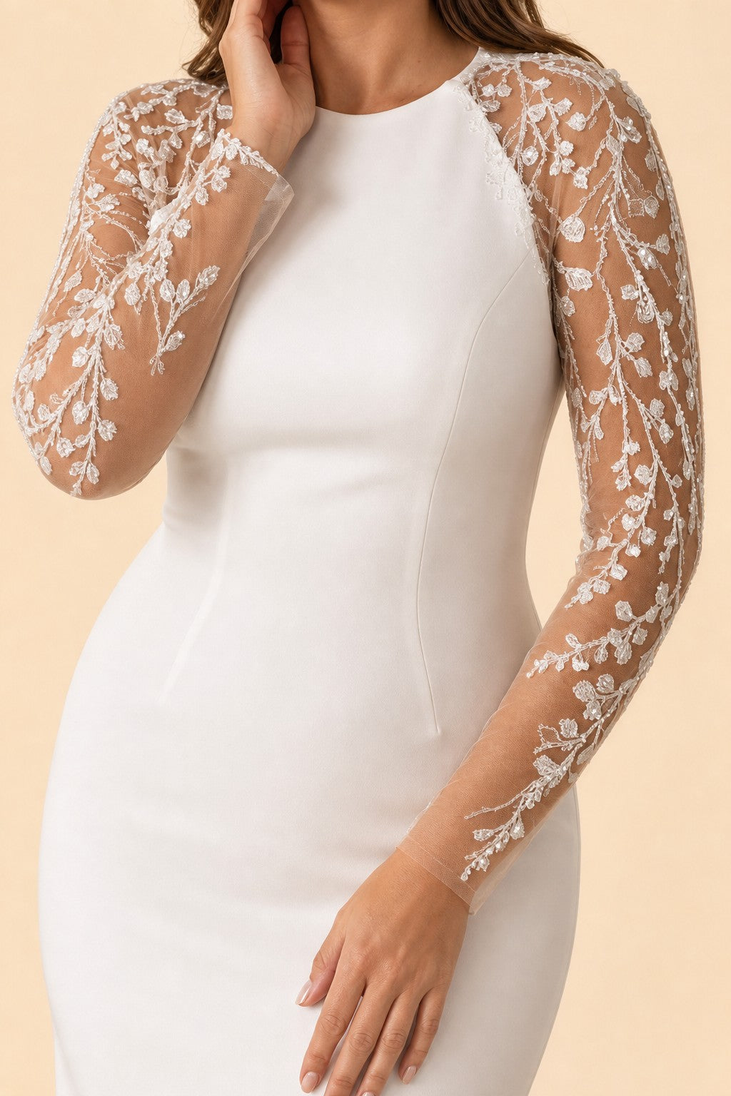 Plus Size Mermaid Wedding Dress with Lace Sleeves and Illusion Back