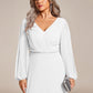 Plus Size A-Line V-Neck See-Through Long Sleeves Shiny Belt Chiffon Evening Dress