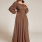 Plus Size See-Through Puff Sleeve Chiffon Mother Dress