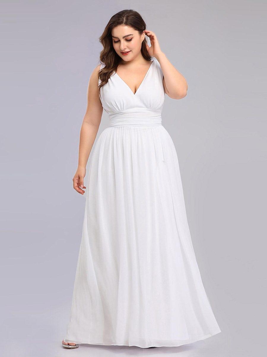 Plus Size Sleeveless V-Neck Chiffon Semi Bridesmaid Dress