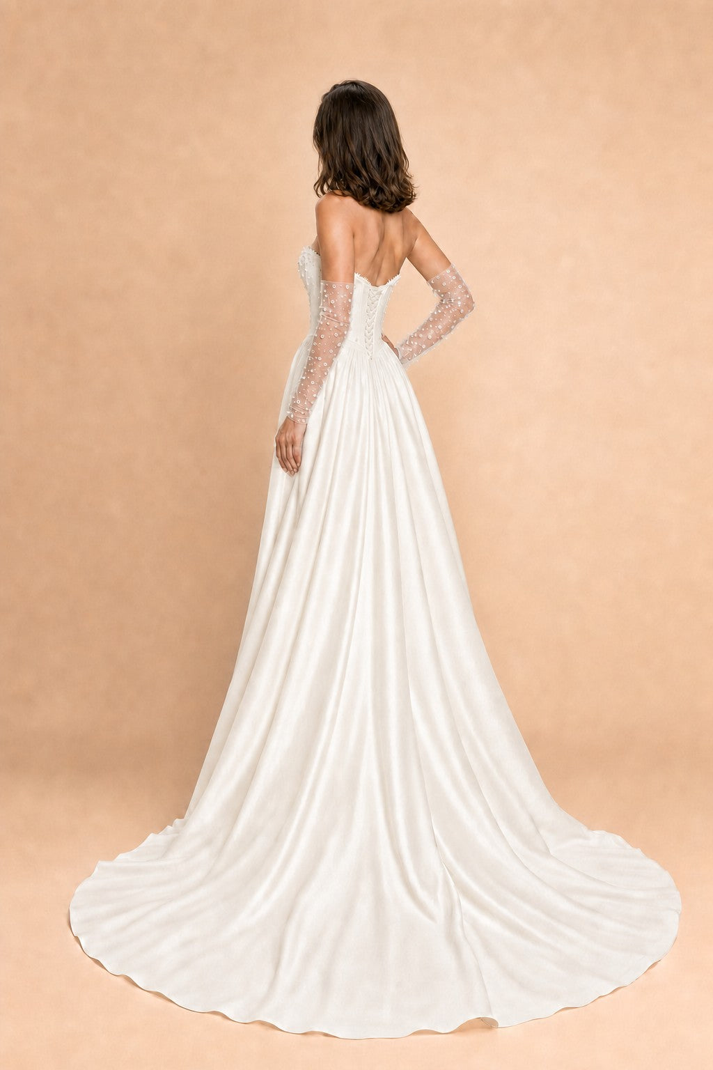 Strapless A-Line Wedding Dress with Basque Waist Beading Slit Open Back for Plus Size Brides