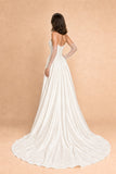 Strapless A-Line Wedding Dress with Basque Waist Beading Slit Open Back for Plus Size Brides