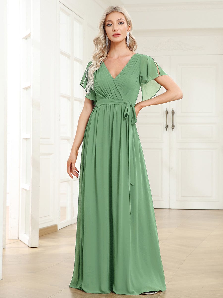 Plus Size Pleated Tie-Waist Chiffon Bridesmaid Dress