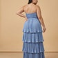 Chantarae Plus Size Romantic A-Line Ruffled Satin Bridesmaid Dress for Wedding Occasions -N0379