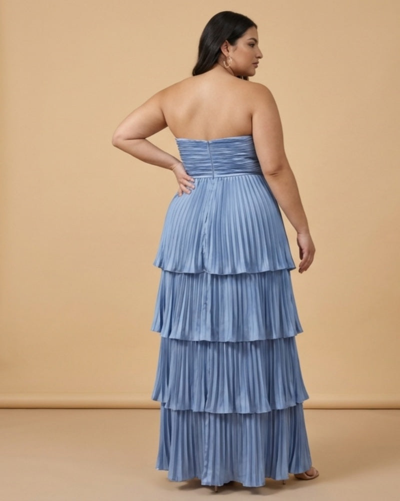 Chantarae Plus Size Romantic A-Line Ruffled Satin Bridesmaid Dress for Wedding Occasions -N0379