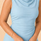 Floor Length Plus Size Bridesmaid Dress Pleated Detail Deep Cowl Back Stretch Satin