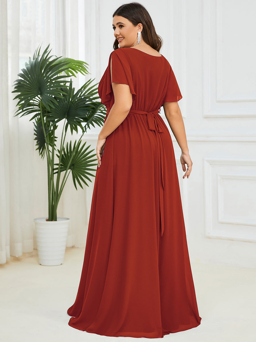 Plus Size Pleated Tie-Waist Chiffon Bridesmaid Dress