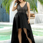 High Low Sleeveless Plus Size Dresses With Sequin for Evening