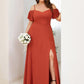Plus Size Cold Shoulder Formal Bridesmaid Dress with Side Slit