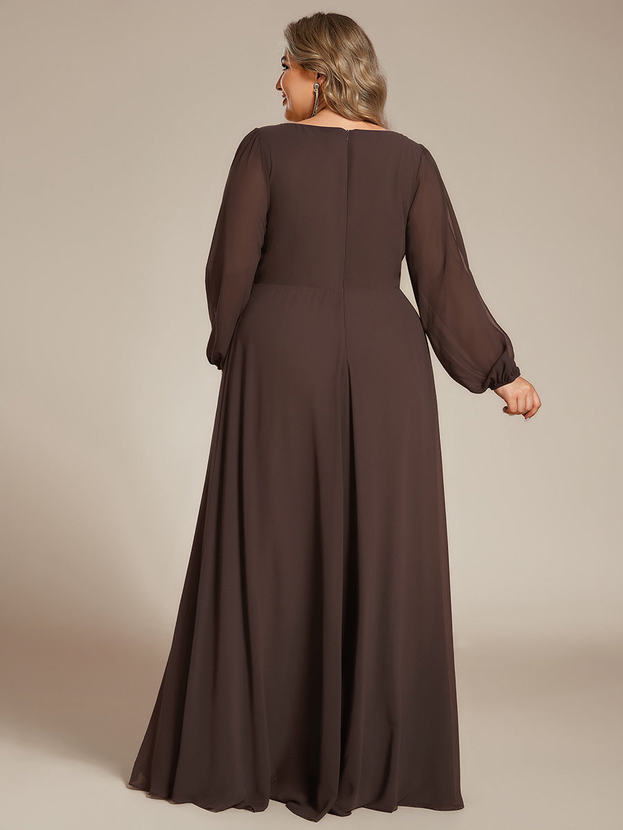 Stylish Plus Size Chiffon Formal Evening Dresses with Long Lantern Sleeves