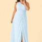 Floor-Length Chiffon Evening Gown with Single Shoulder and Side Slit