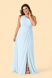 Floor-Length Chiffon Evening Gown with Single Shoulder and Side Slit