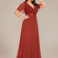 Plus Size Simple Empire Waist Flutter Sleeve Evening Dress
