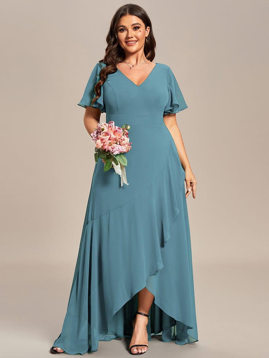Plus Size Elegant Lotus Sleeves Chiffon Bridesmaid Dress