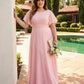 Avenleigh Plus Size Half Sleeve Pleated Chiffon A-Line Bridesmaid Dress for Wedding Party - N0338