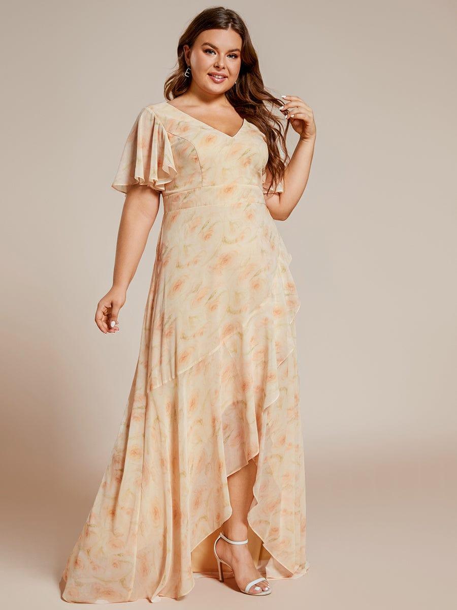 Plus Size Elegant Lotus Sleeves Chiffon Bridesmaid Dress