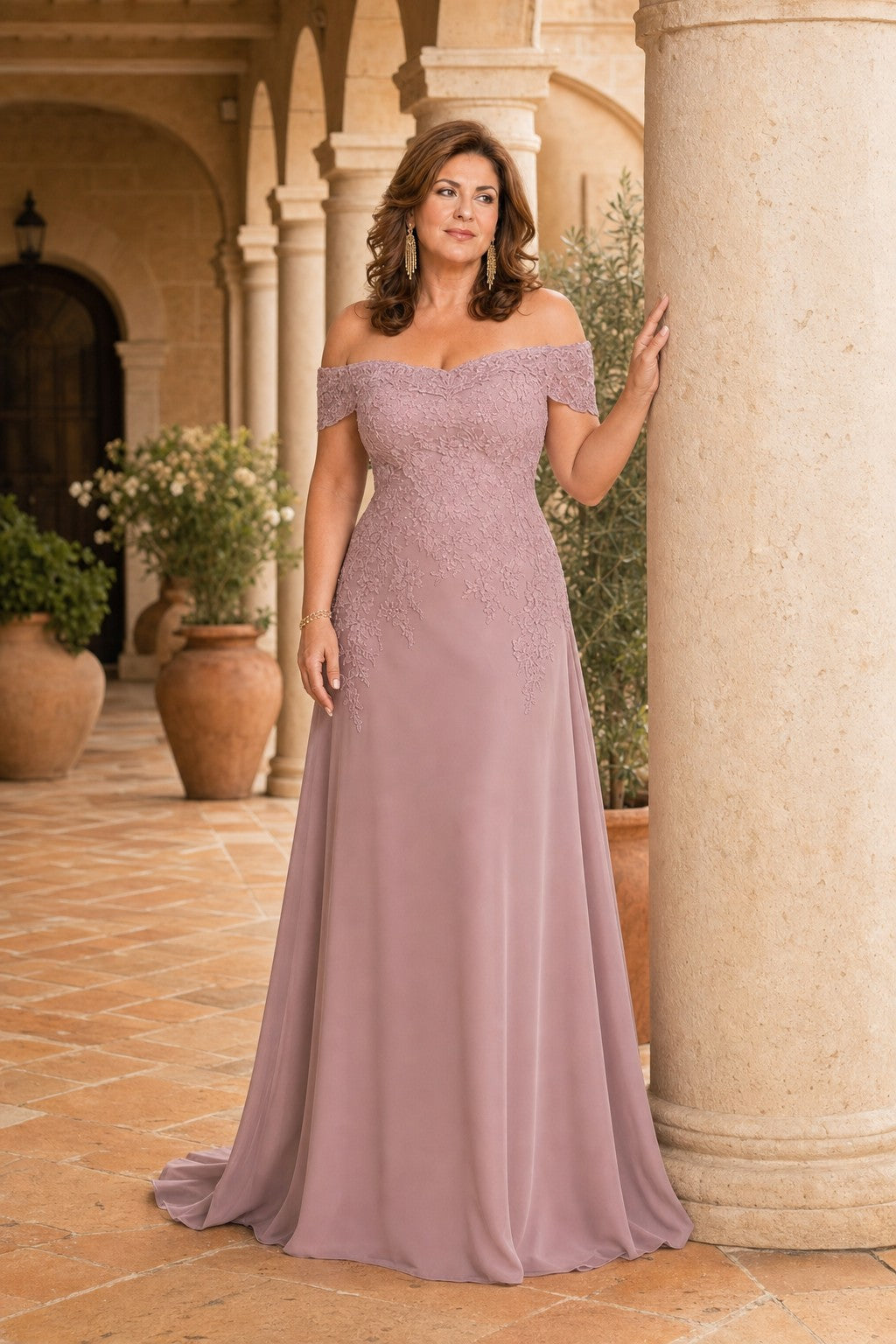 Plus Size Off Shoulder Lace Embroidered A-Line Mother of the Evening Gown Elegant Formal Wear