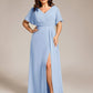 Plus Size High Slit V-Neck Empire Waist Chiffon Bridesmaid Dress
