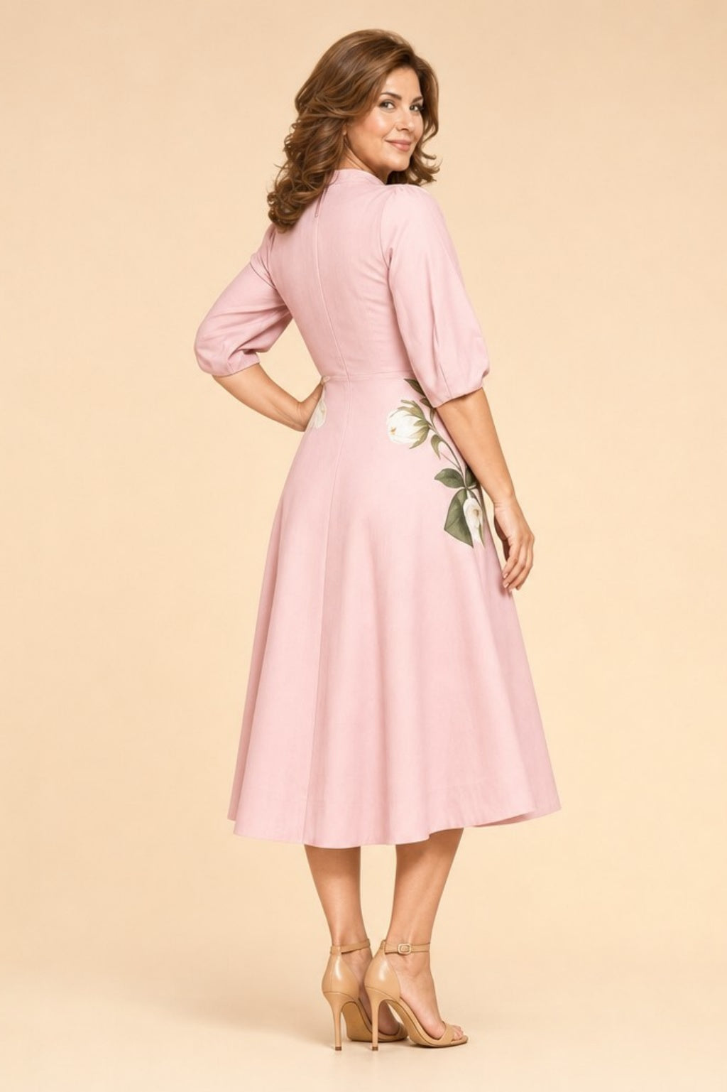 Romantic Flower Print Wedding Guest Dress with Puff Sleeves and Full Skirt for Special Celebrations
