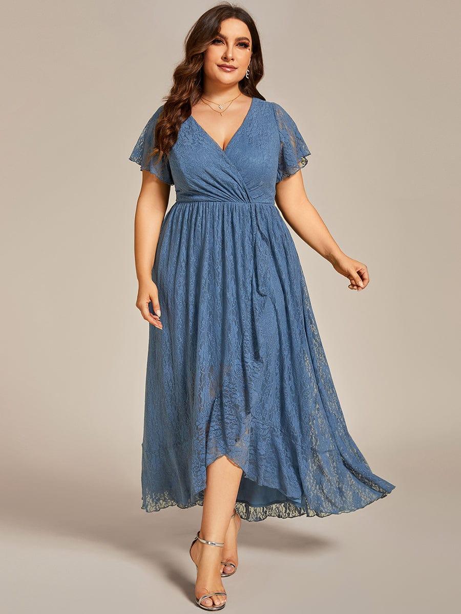 Plus Size Ruffled Lace Formal Evening Dress