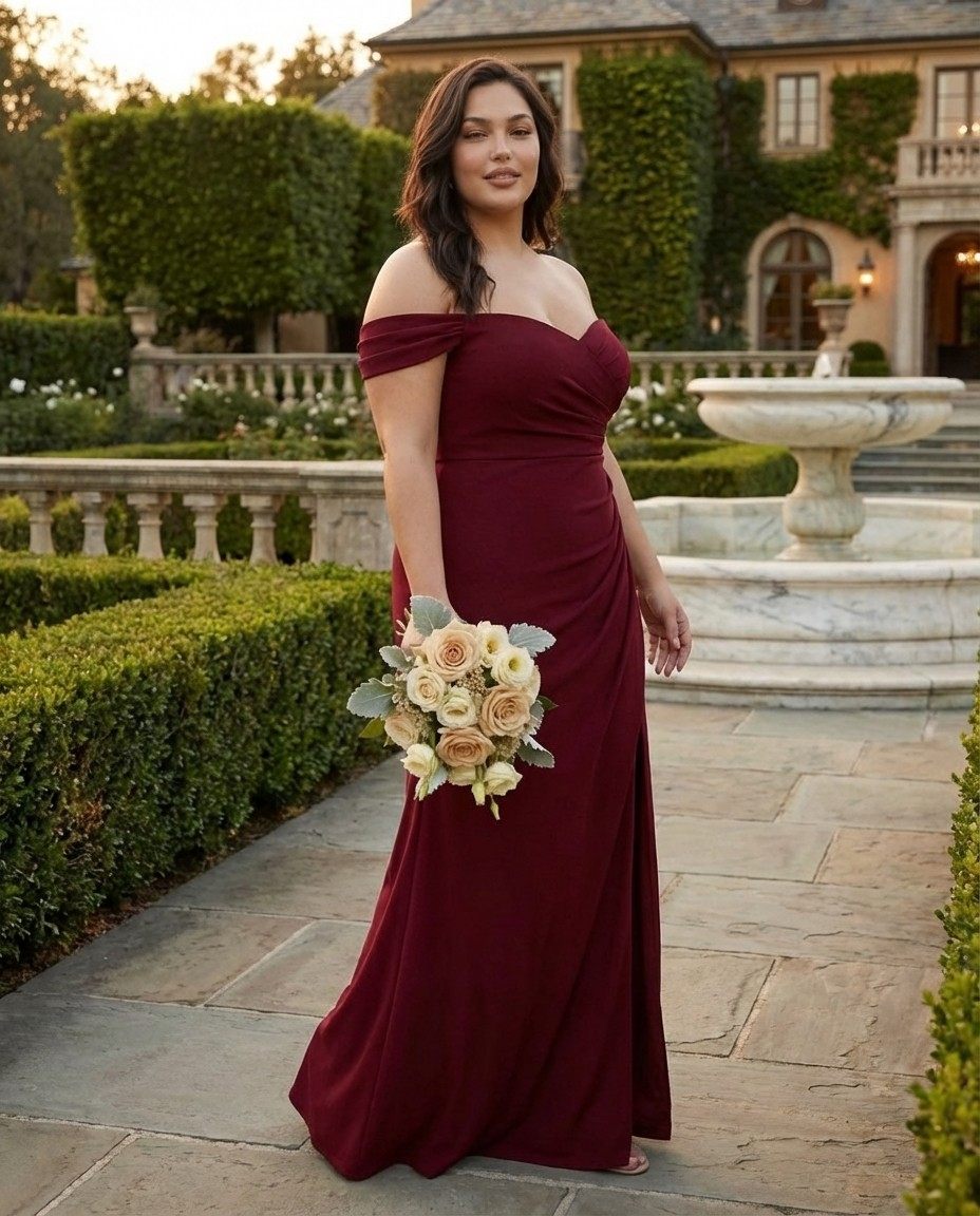 Elanthia Elegant Stretch Mesh Plus Size Bridesmaid Dress for Weddings - N0348