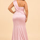 Elegant Plus Size Mermaid Bridesmaid Dress One Shoulder Open Back Detail