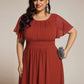 Plus Size Pleated Round Neckline A-Line Midi Chiffon Wedding Guest Dress