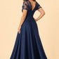 Plus Size Backless A-Line Formal Gown with Floral Appliqué and Satin Skirt
