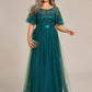 Plus Size Women's Embroidery Evening Dresses with Short Sleeve