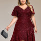Plus Size Sequin Ruffle Sleeve Formal Dress