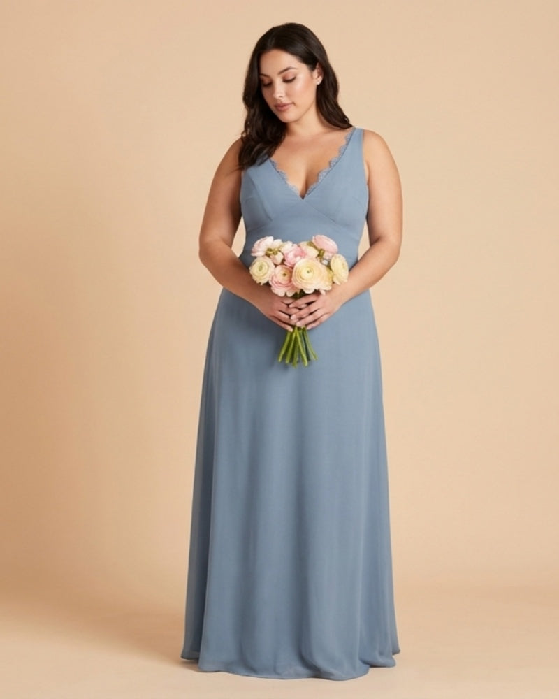 Silvarelle Elegant Plus Size Sheath Chiffon Bridesmaid Dress with Flowing Fit for Wedding -N0364