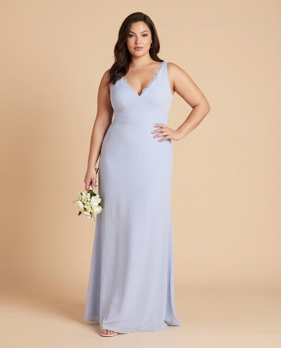 Silvarelle Plus Size Timeless Lace Sheath Floor Length Chiffon Bridesmaid Dress -N0366