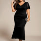 Plus Size Short Sleeve Ruffled Fishtail V-Neck Dress