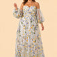 Plus Size A-Line Wedding Dress with Detachable Puff Sleeves and Embroidered Mesh