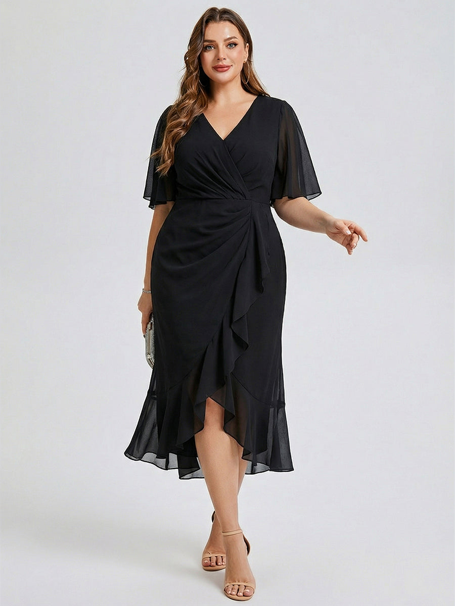Plus Size Printed Mermaid Chiffon Wedding Guest Dress