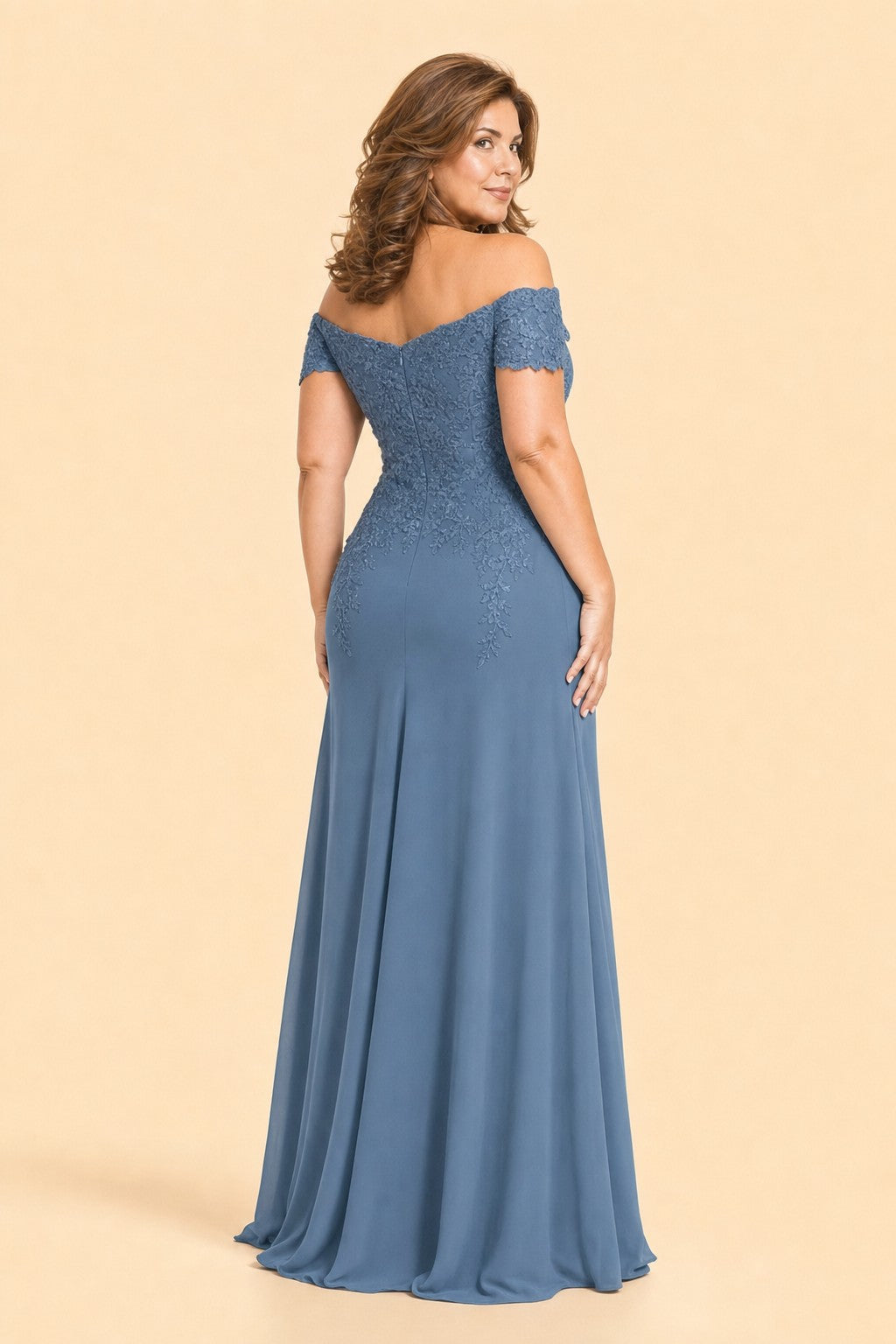 Plus Size Off Shoulder Lace Embroidered A-Line Mother of the Evening Gown Elegant Formal Wear