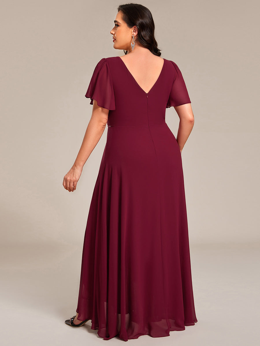 Plus Size V-Neck Rhinestone Waist Chiffon Maxi Formal Evening Dress