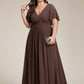 Plus Size Floral Applique Short Sleeve A-Line Chiffon Formal Evening Dress