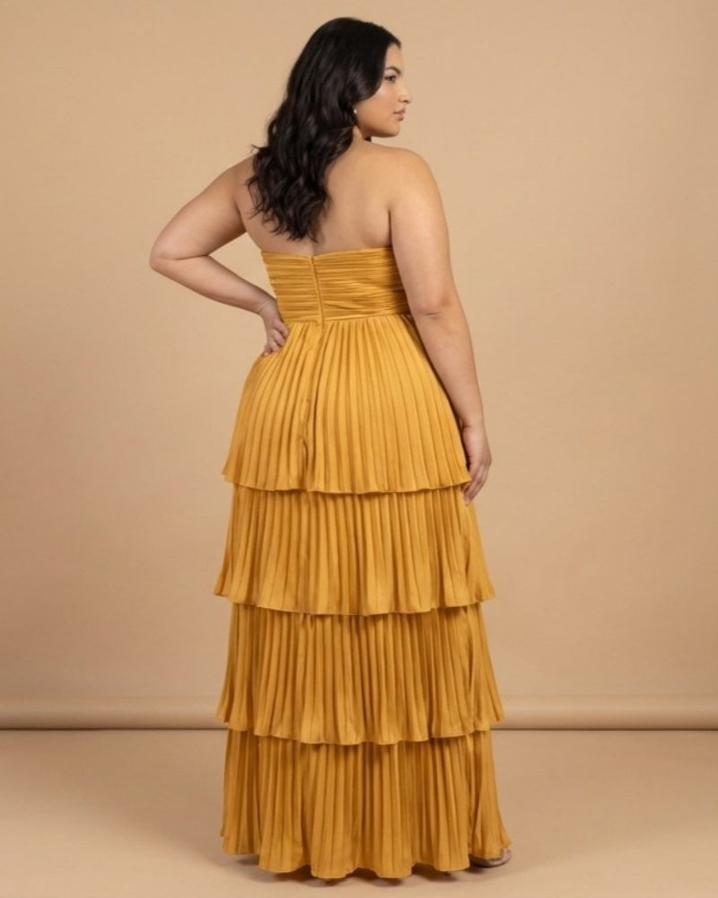 Chantarae Plus Size A Line Satin Strapless Evening Gown for Curvy Bridesmaid Wedding Prom Formal Partyn -N0385