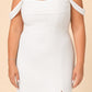 Plus Size Off Shoulder Chiffon Bridesmaid Dress with Pleated Details and Elegant Leg Slit
