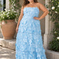 Romantic Lace Up Back Bridesmaid Gown Featuring 3D Floral Appliqué Tiered Flowy Skirt