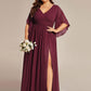 Plus Size Half Sleeve Pleated A-Line V-Neck Chiffon Bridesmaid Dress