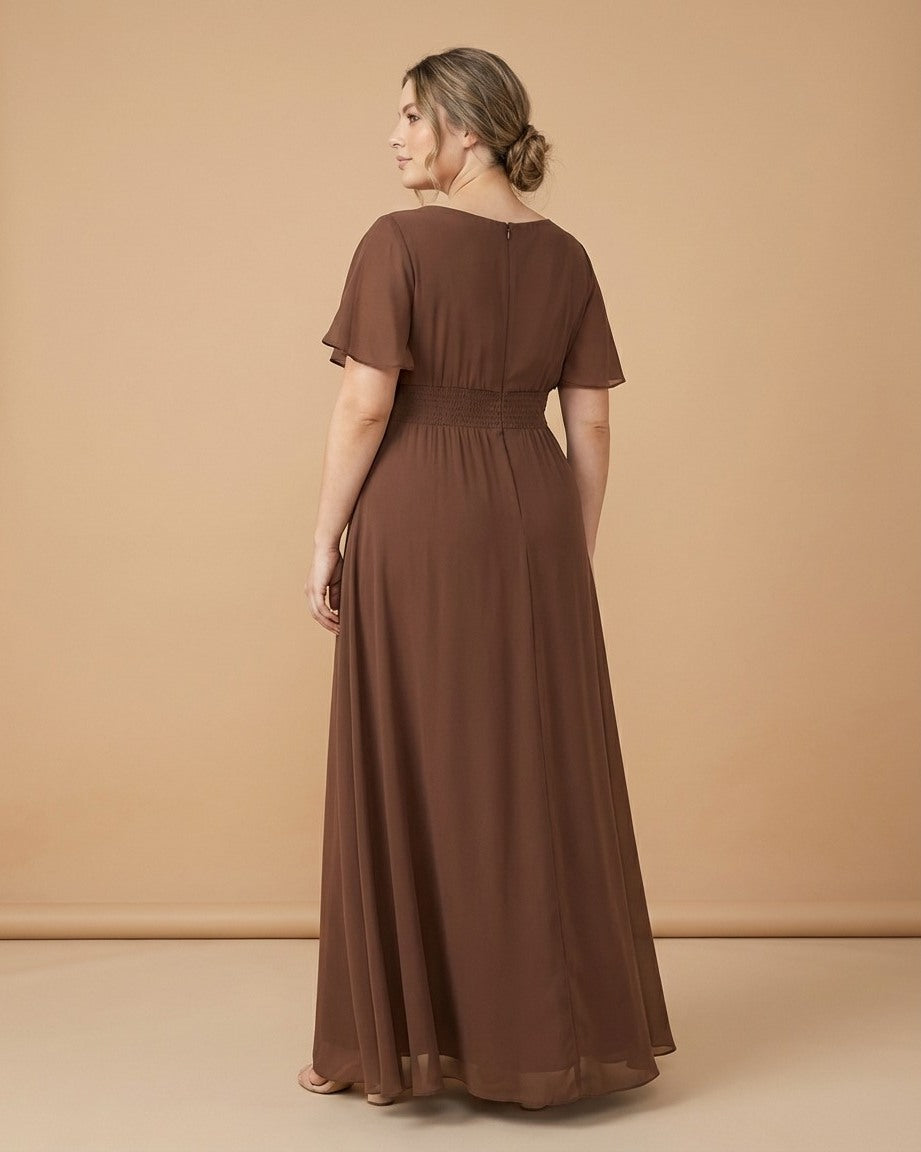 Petaline Minimalist Plus Size Bridesmaid Dress with Soft Pleats for Wedding N0325