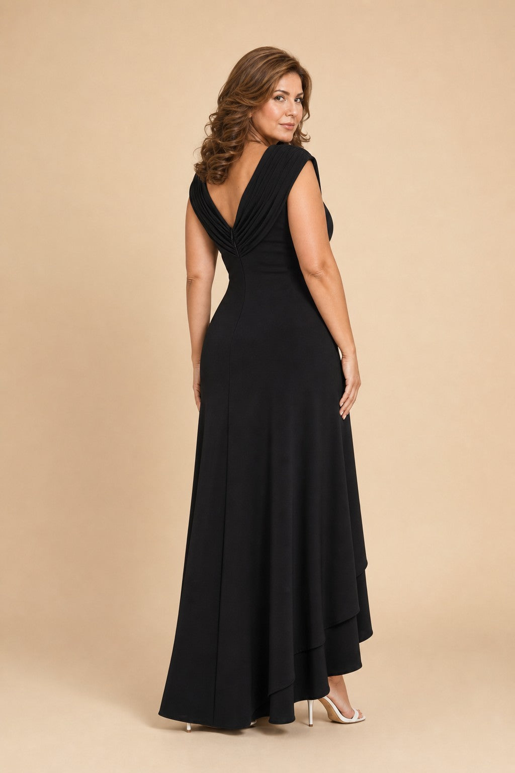 Plus Size Mother of the Chiffon Evening Gown with Cross Pleating and Rhinestone Waist Detail