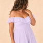 Elegant A Line Maxi Bridesmaid Dress Pleated Tiered Off Shoulder Design