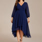Plus Size Chiffon A-Line 3/4 Sleeves Asymmetrical Hem Wedding Guest Dress