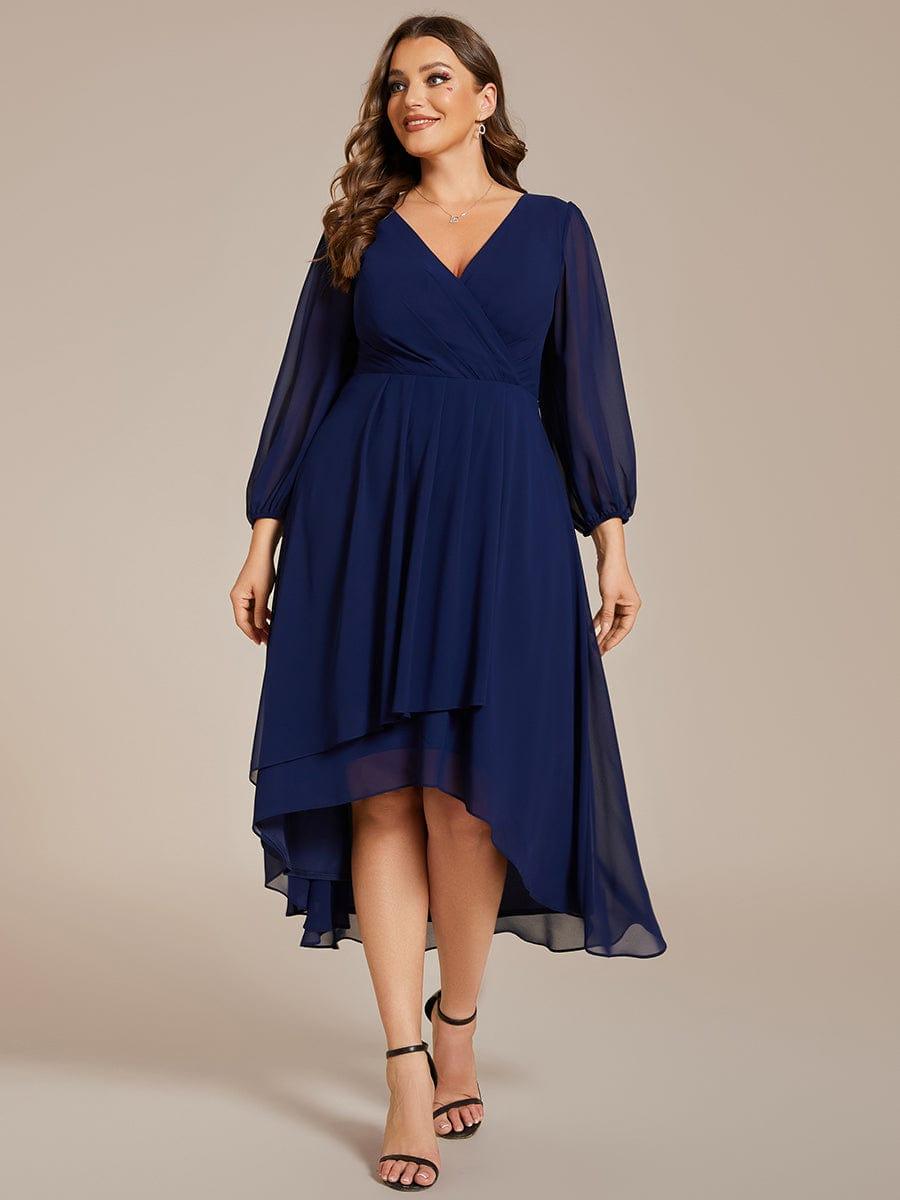 Plus Size Chiffon A-Line 3/4 Sleeves Asymmetrical Hem Wedding Guest Dress
