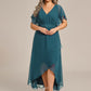 Plus Size V-Neck Chiffon Bat-Wing Sleeve A-Line Waist Applique Formal Dress